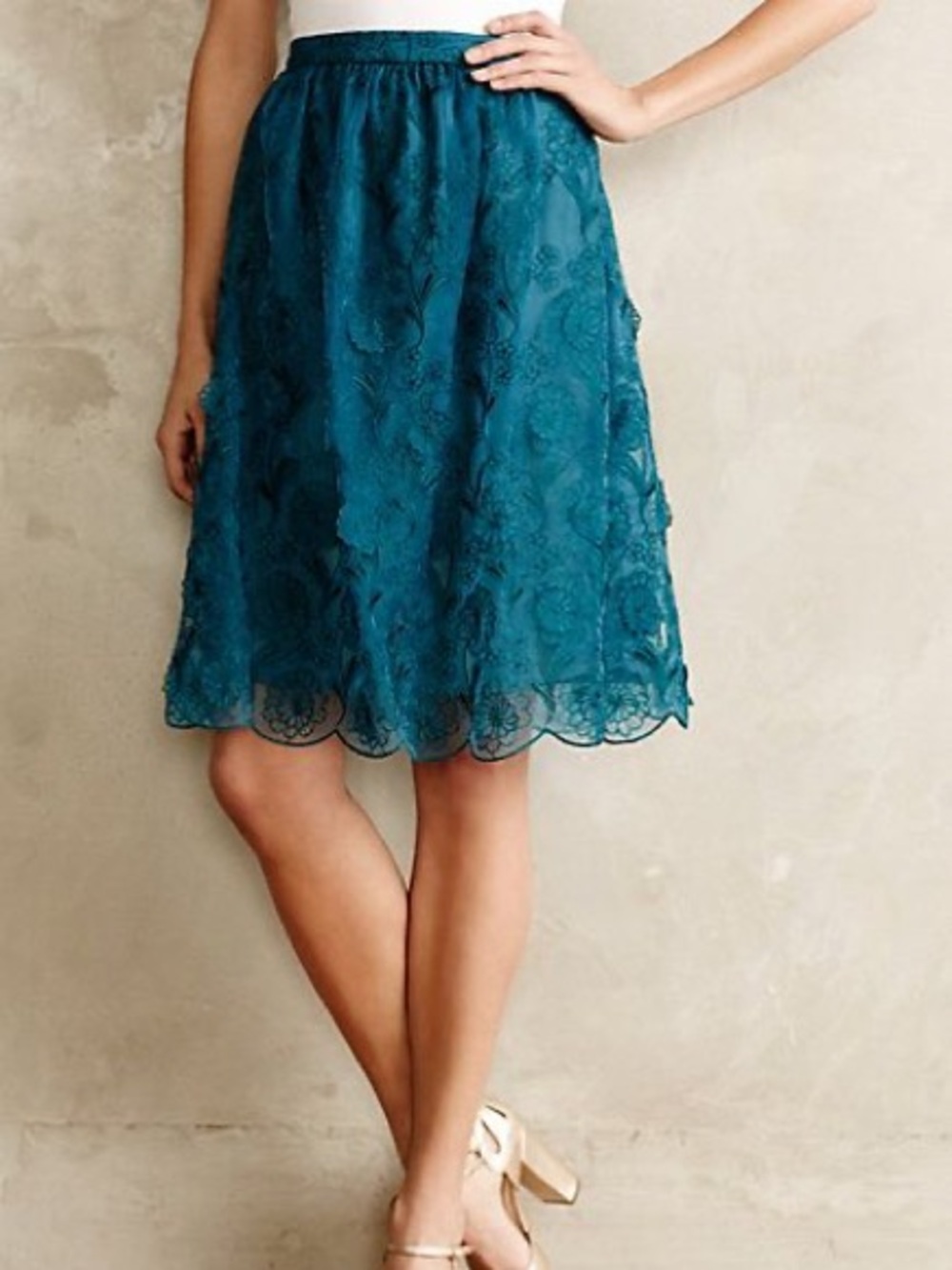 Yoana Baraschi for Anthropologie Blossomed Aubrieta lace teal skirt size 14 - Picture 3 of 13